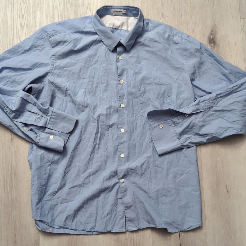 J Lindeberg Shirt Men XXL Blue Long Sleeve Casual Button Up J.Lindeberg